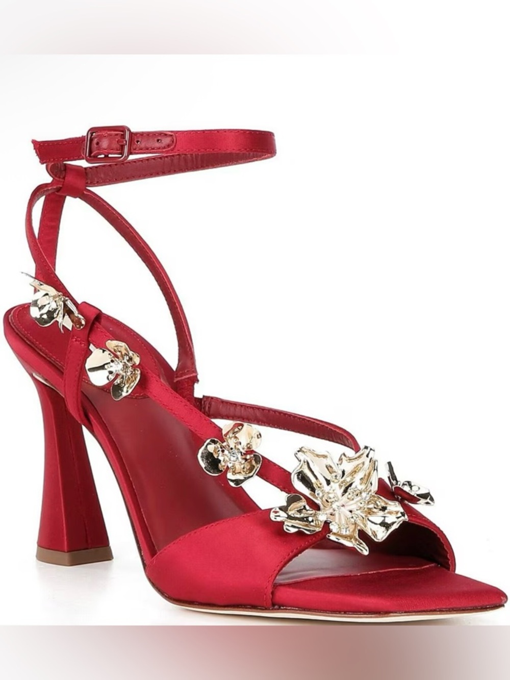 ANTONIO MELANI Zoe Satin Flower Ornament Ankle Strap Dress Sandals Heels $159